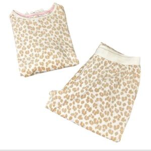 Kate Spade Soft Fleece Leopard Print Pajama Set Beige & White Size M